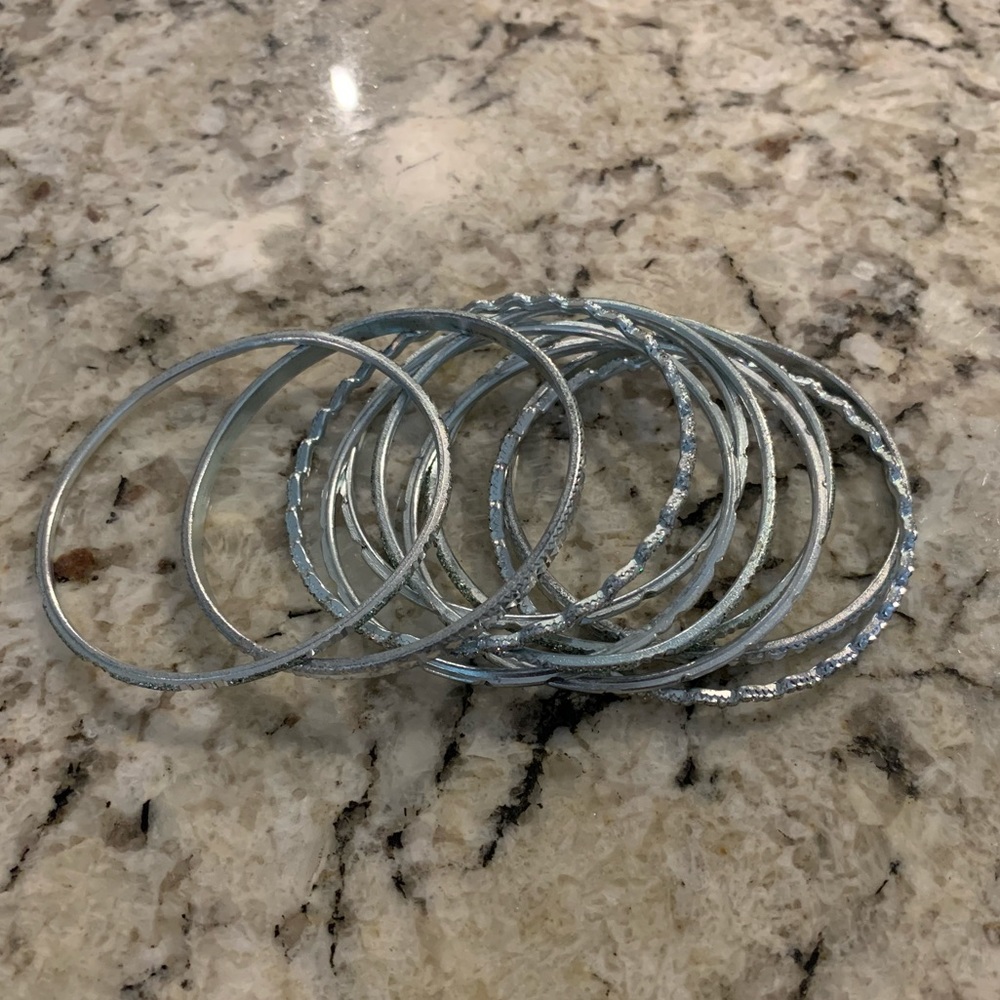 Set of Ten Silver Bangles